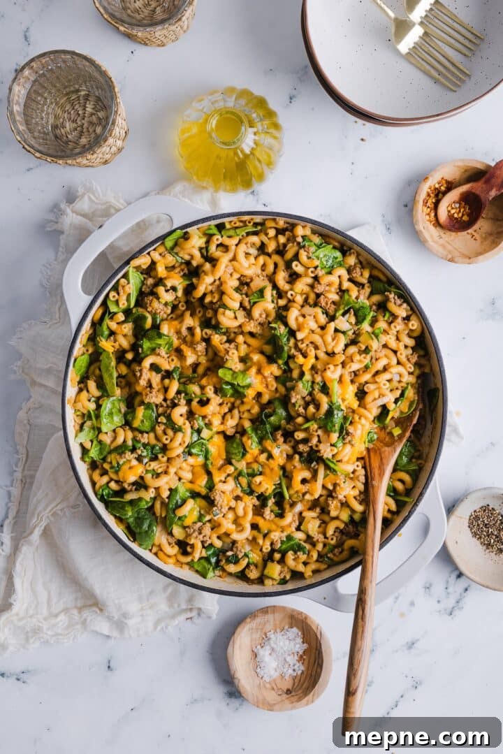 Lighter Homemade Hamburger Helper Recipe 8 Cheese and baby spinach stirred into healthier hamburger helper