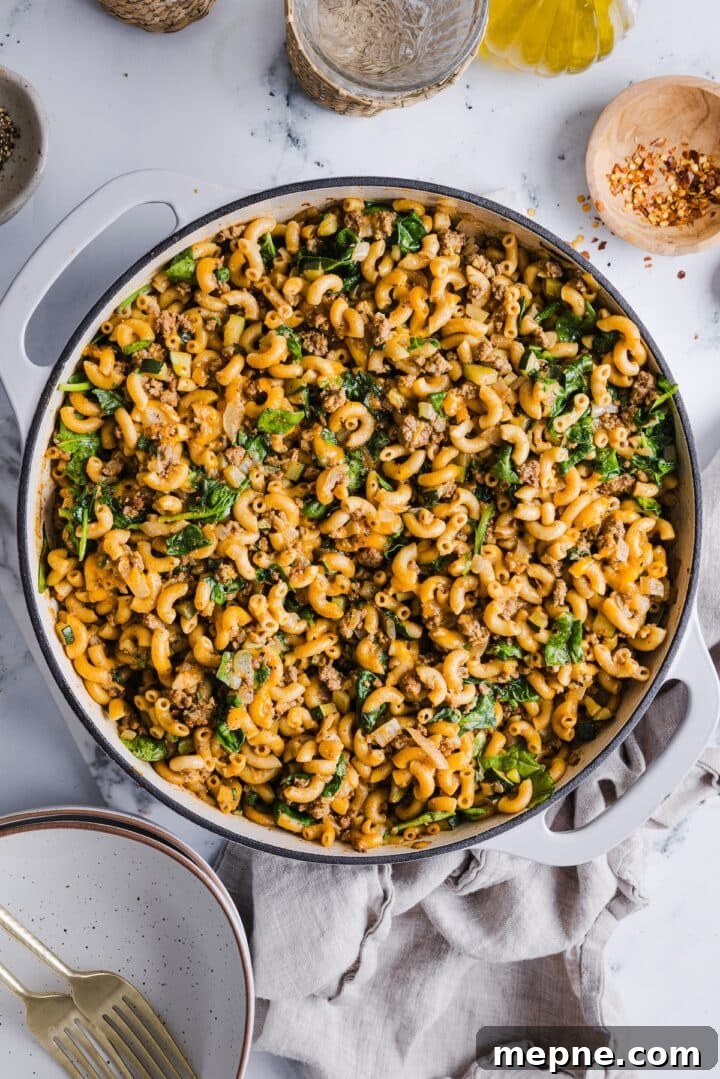 Lighter Homemade Hamburger Helper Recipe 9 Hamburger helper resting in a pan so excess liquid is absorbed