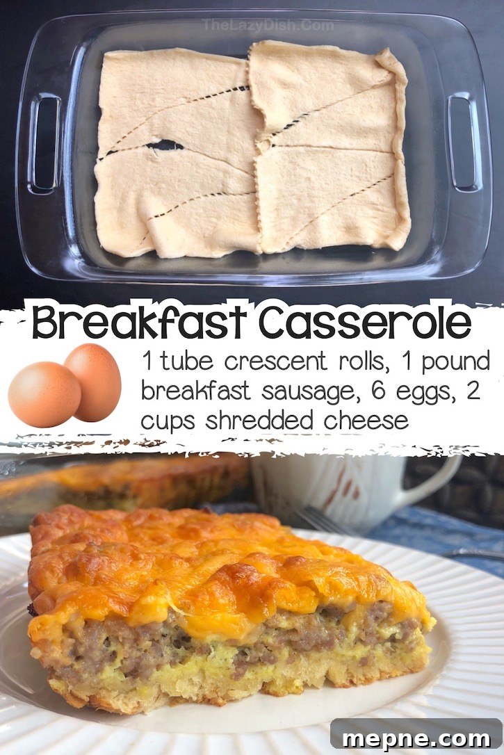 24 Canned Refrigerated Dough Recipes for Dinner and Dessert 11 A quick and easy breakfast casserole made in a large baking dish with a layer of refrigerated crescent dough as the bottom layer, topped with ground and cooked sausage, and topped with scrambled eggs and shredded cheese.