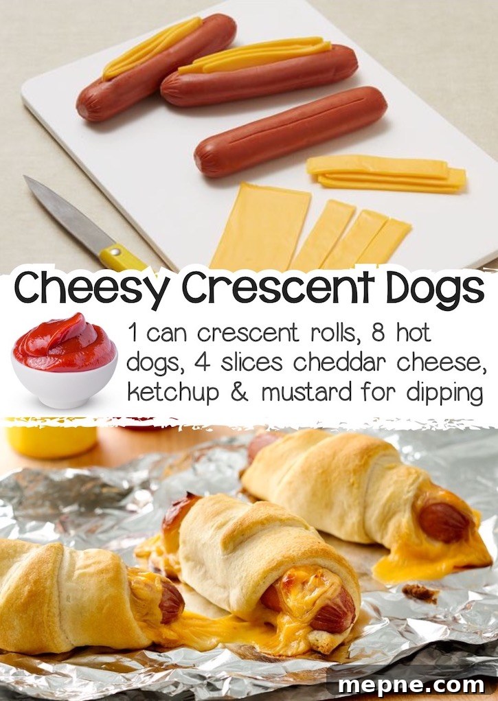 24 Canned Refrigerated Dough Recipes for Dinner and Dessert 12 Hot dogs with a slit cut down the middle stuffed with slices of cheddar cheese, and then wrapped in refrigerated crescent dough, baked until warm and gooey.