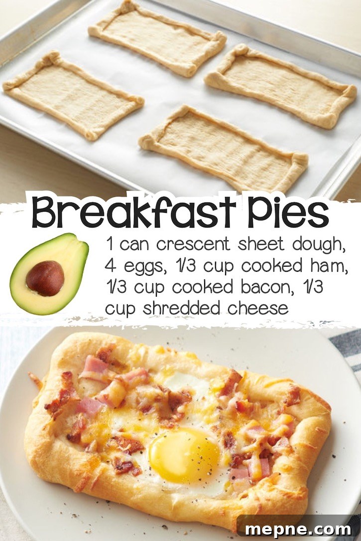 24 Canned Refrigerated Dough Recipes for Dinner and Dessert 20 Mini breakfast pizza pies made with crescent sheet dough cut into quarters with the edges rolled up to create a crust that holds a cracked egg, bacon, ham and cheese.
