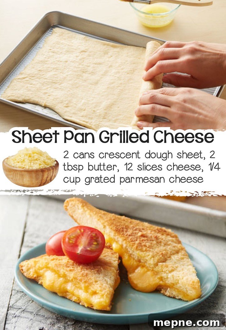 24 Canned Refrigerated Dough Recipes for Dinner and Dessert 22 Grilled cheese sandwiches made on a sheet pan with 2 cans of crescent dough stuffed with gooey cheese and baked until golden brown to make one large grilled cheese that can be cut up into individual servings.