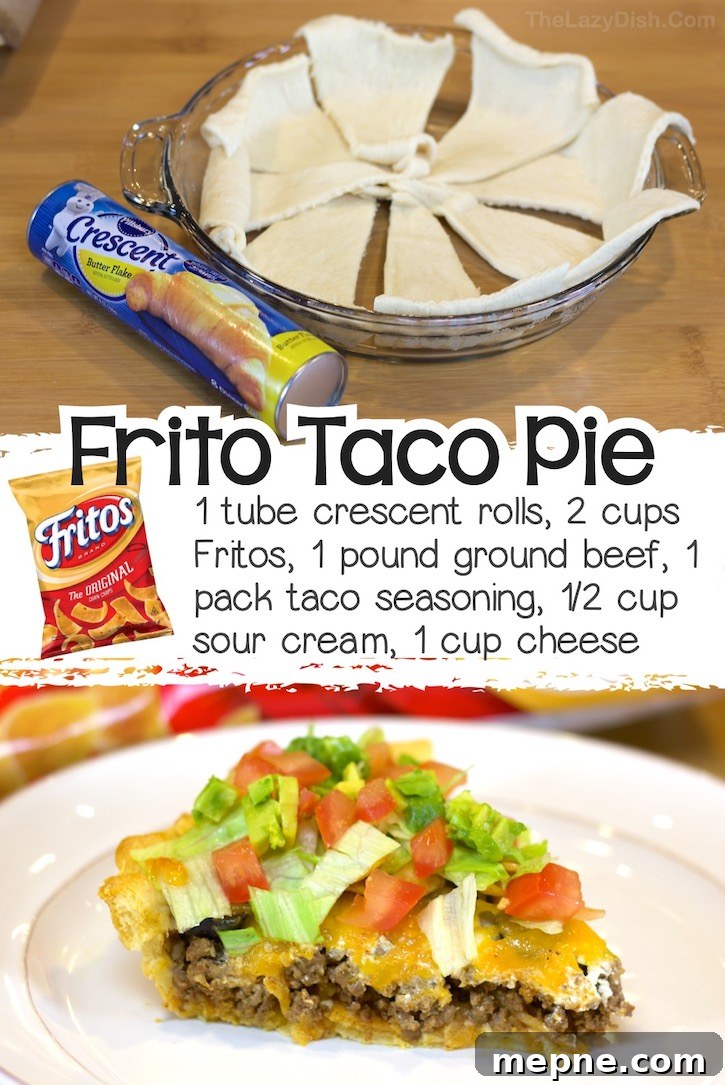 24 Canned Refrigerated Dough Recipes for Dinner and Dessert 4 Frito Taco Pie made in a pie dish with a refrigerated crescent dough crust stuffed full of taco seasoned ground beef, cheese, and sour cream baked until warm and gooey. Top with fresh lettuce and tomato, along with any of your favorite taco ingredients.