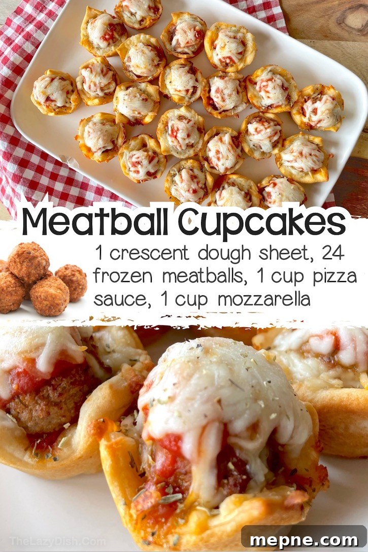 24 Canned Refrigerated Dough Recipes for Dinner and Dessert 7 Savory meatball cupcakes made in a mini muffin pan with crescent dough, frozen meatballs, pizza sauce, and mozzarella cheese. The outcome is a handheld mini sub sandwich in the shape of a cupcake.