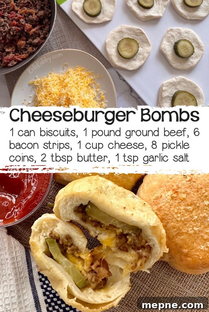 24 Canned Refrigerated Dough Recipes for Dinner and Dessert 9 Pillsbury biscuits stuffed full of all the flavors of a cheeseburger including seasoned ground beef, bacon, cheddar cheese, and pickles to make mini handheld burgers. Dip them in ketchup and mustard for a fun family dinner!