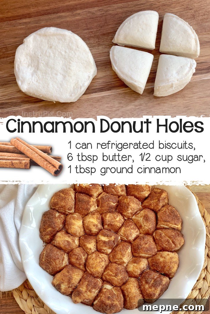 24 Canned Refrigerated Dough Recipes for Dinner and Dessert 10 Super easy homemade donut holes made with a tube of Pillsbury biscuits cut into quarters and then rolled into bite-size balls, then drenched in butter and a mixture of cinnamon and sugar. Bake in any shallow dish to make this fun treat and sweet breakfast.