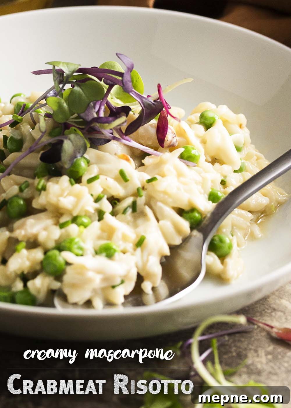 Creamy Crab Risotto with Mascarpone and Peas 7 Creamy crab risotto with mascarpone and peas, perfect for a quick seafood dinner.