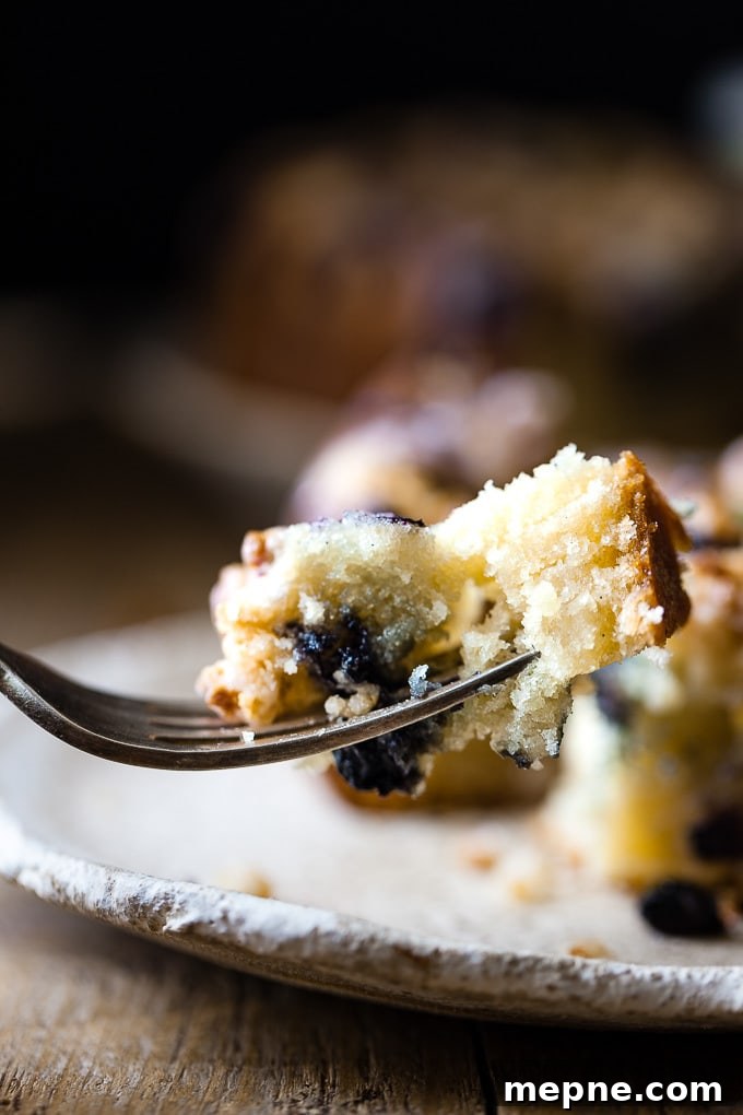 Blueberry coffee cake with a fork