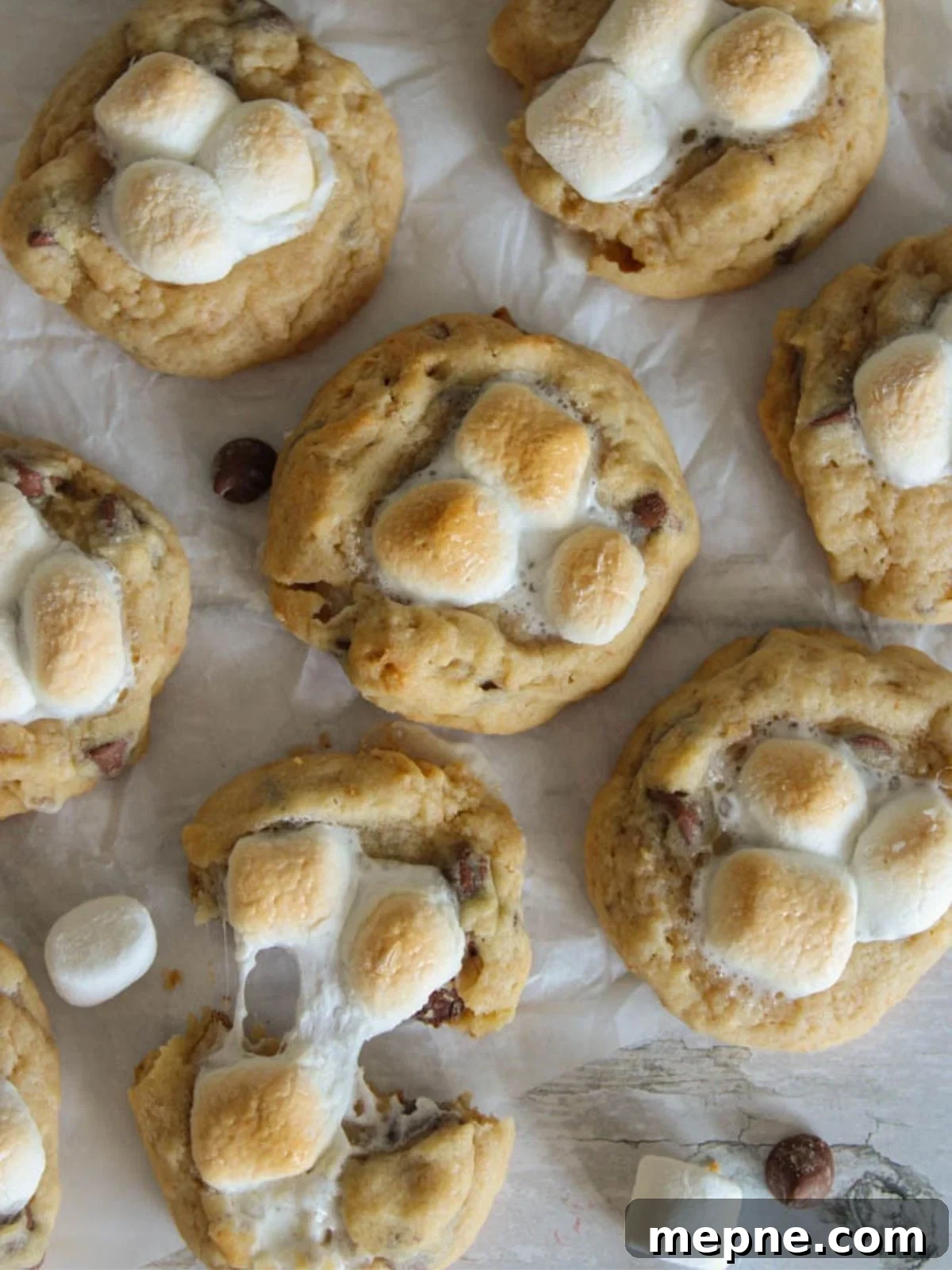 Smore's Cookies on parchment paper.