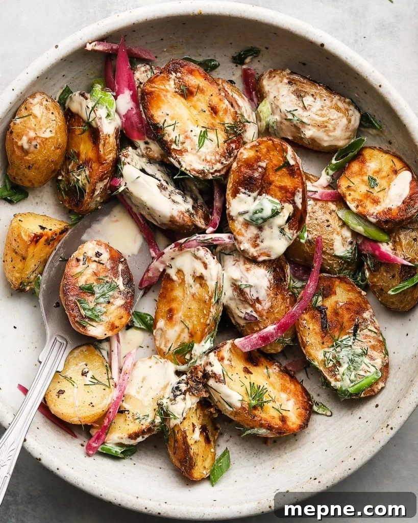 Crispy Grilled Potato Salad with Horseradish Sauce