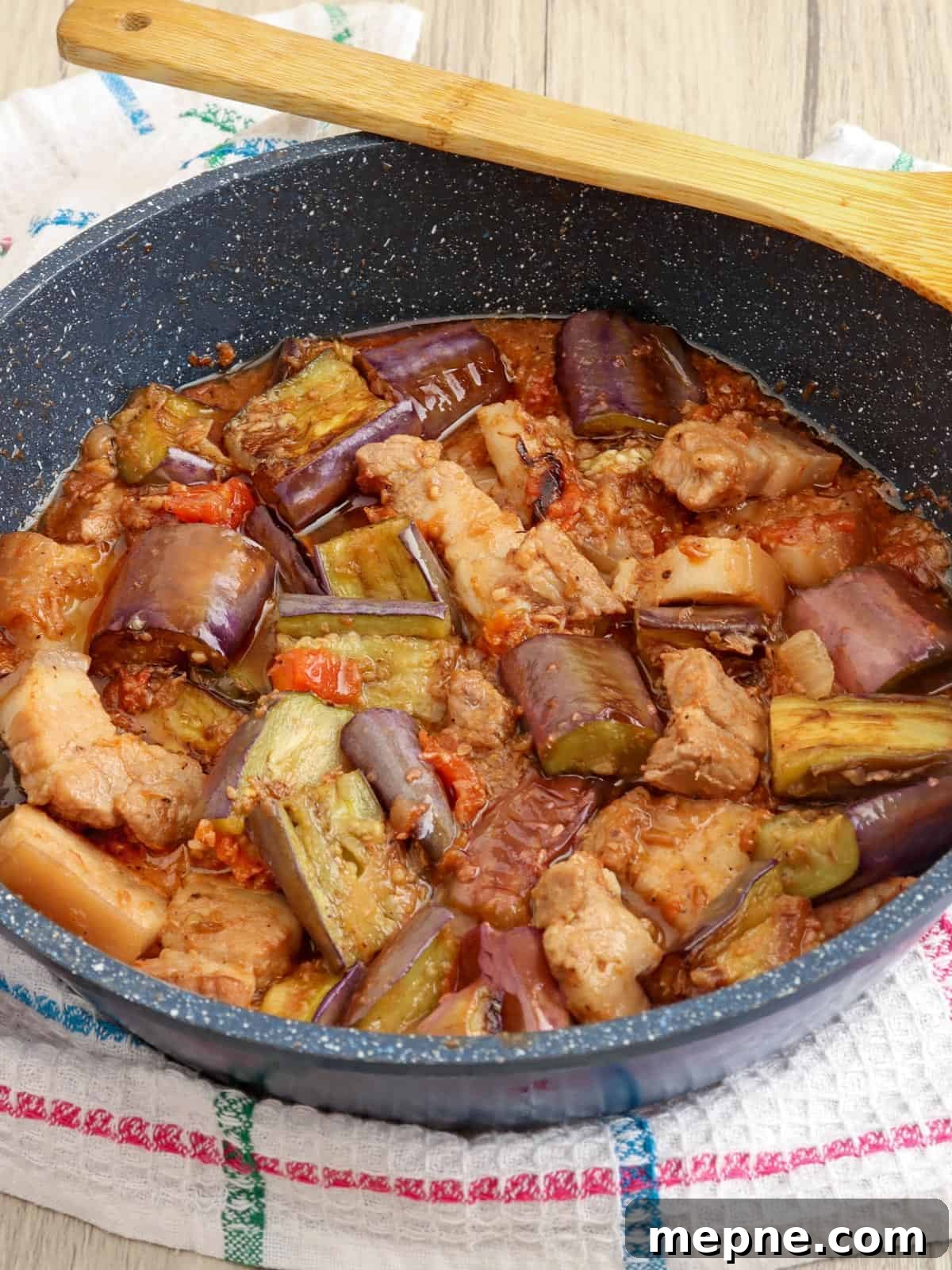 Binagoongang Talong: Eggplant in Shrimp Paste 2 Binagoongan Talong in a skillet