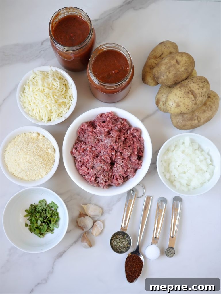 Sliced potatoes layered in casserole