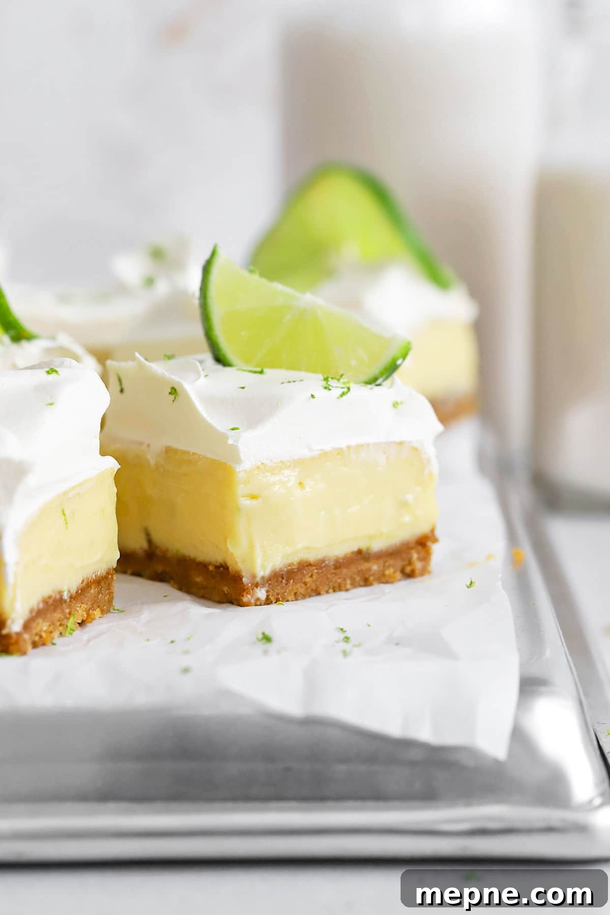 Gluten-Free Key Lime Pie Bars Recipe: Zesty Lime Squares 7 Front view of gluten-free key lime pie bars with graham cracker crust