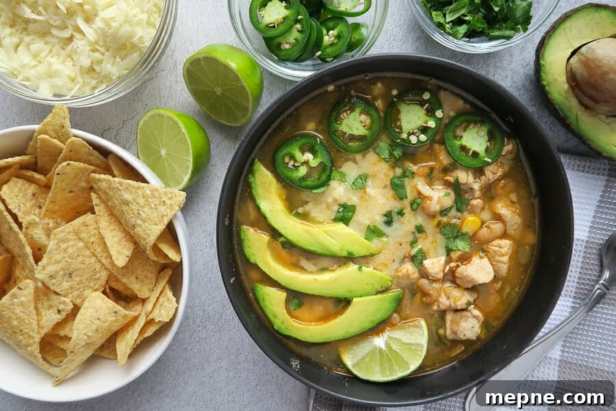 Instant Pot White Chicken Chili: Dairy Free Recipe 5 overhead shot of the instant pot white chicken chili (dairy-free)