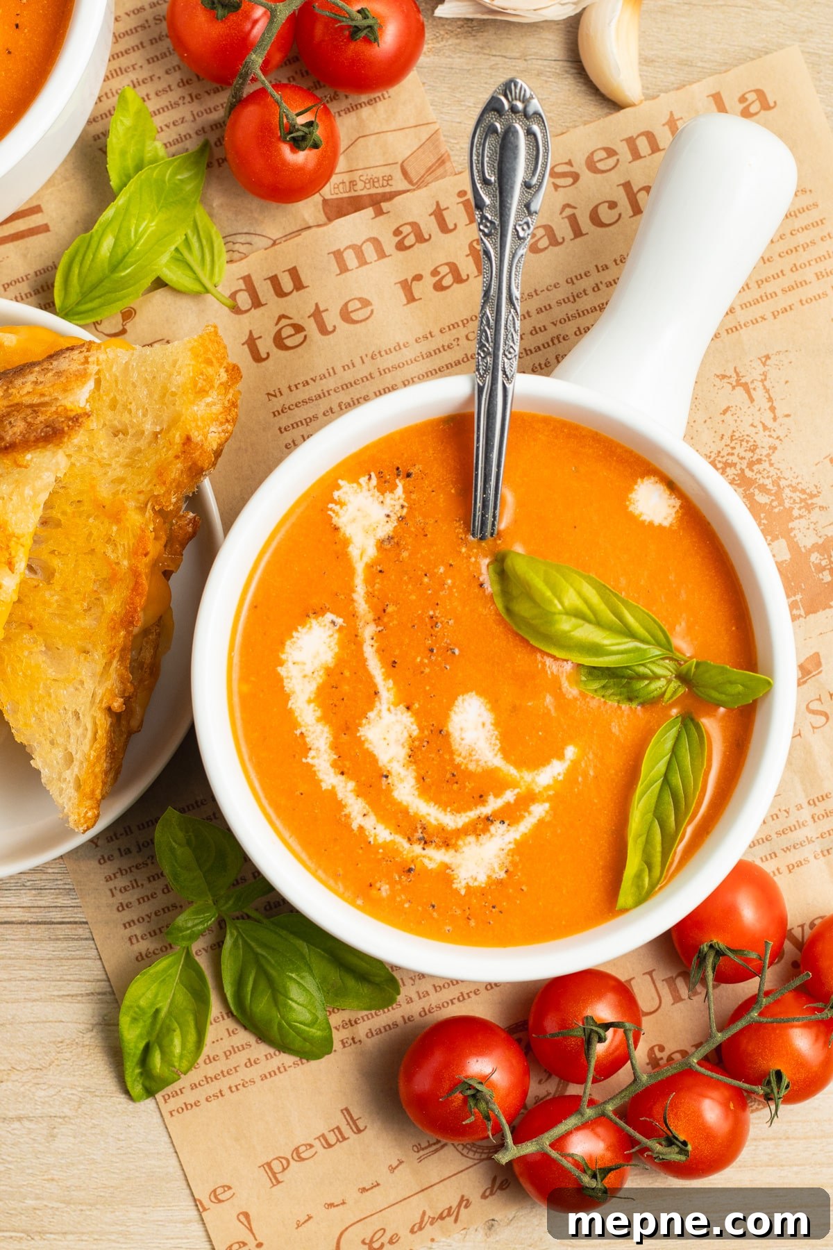 Creamy Roasted Garlic Tomato Soup Recipe 2 This is a picture of a bowl of roasted garlic tomato soup.