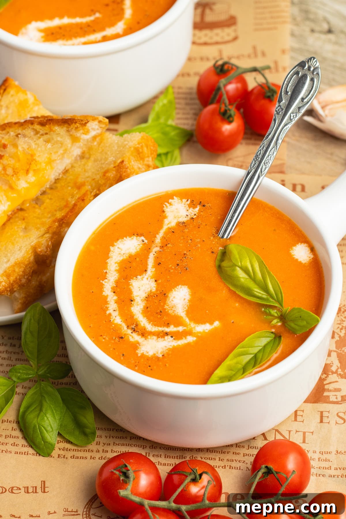 Creamy Roasted Garlic Tomato Soup Recipe 12 This is a picture of a bowl of roasted garlic tomato soup.