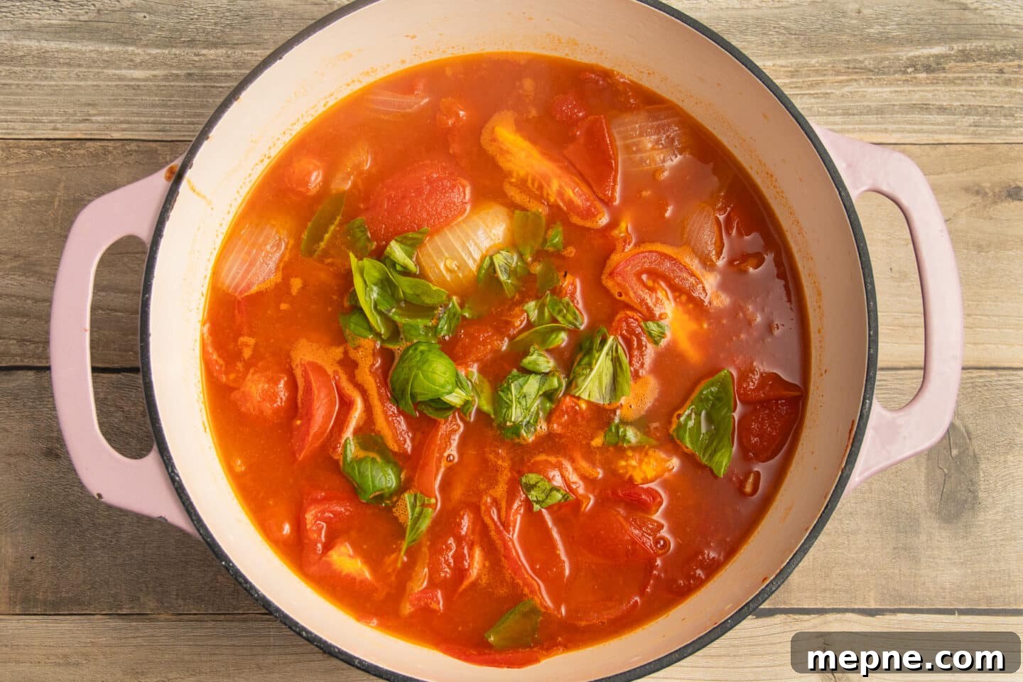 Creamy Roasted Garlic Tomato Soup Recipe 9 This is a picture of the fresh basil added to the soup.