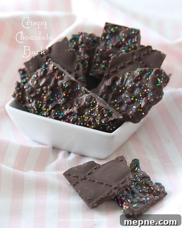 Homemade Crispy Chocolate Bark 2 Crispy Chocolate Bark Candy - Rice Krispies and chocolate almond bark