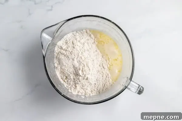 How to Make Fluffy Sourdough Pancakes from Your Starter 5 dry ingredients added to wet ingredients to make sourdough discard pancakes