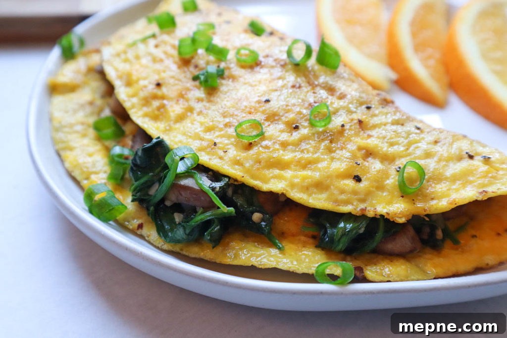 Sauteed Spinach and Mushroom Omelet Recipe 3 Omelet on a plate