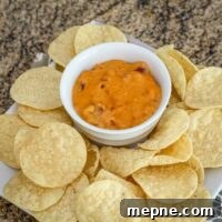 A basic chili cheese dip with chips