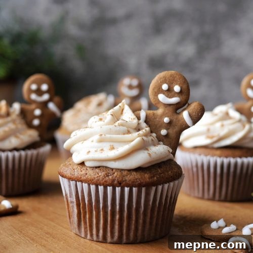 Soft Gingerbread cupcakes with spiced cream cheese frosting