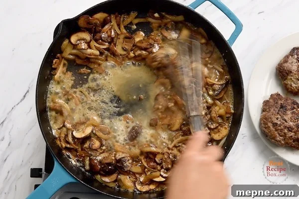 Whisking in flour and a little broth to the onions and mushrooms