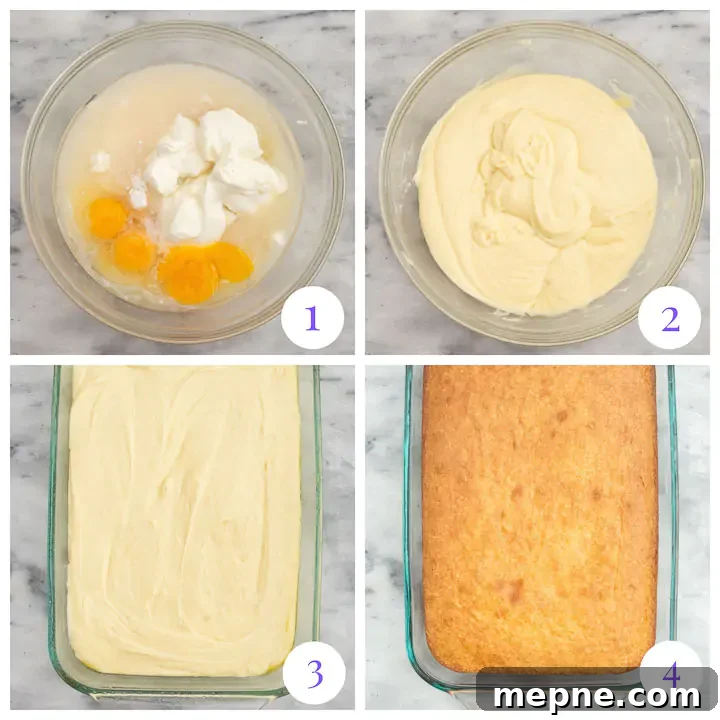 Moist Coconut Sour Cream Cake Recipe with Toasted Coconut 3 how to make sour cream coconut cake step by step