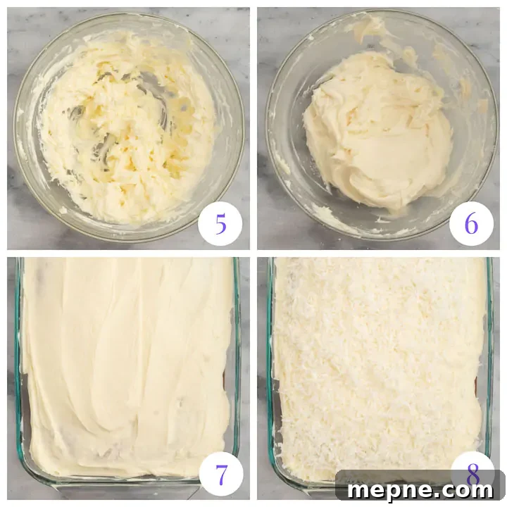 Moist Coconut Sour Cream Cake Recipe with Toasted Coconut 4 how to make cream cheese frosting for coconut cake
