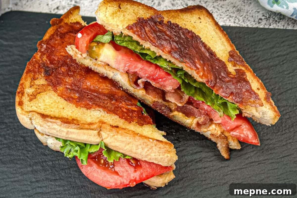 33 BBQ Recipes That Turn Budget Cuts Into Gourmet Meals 14 Two halves of Texas BLT on a black plate.